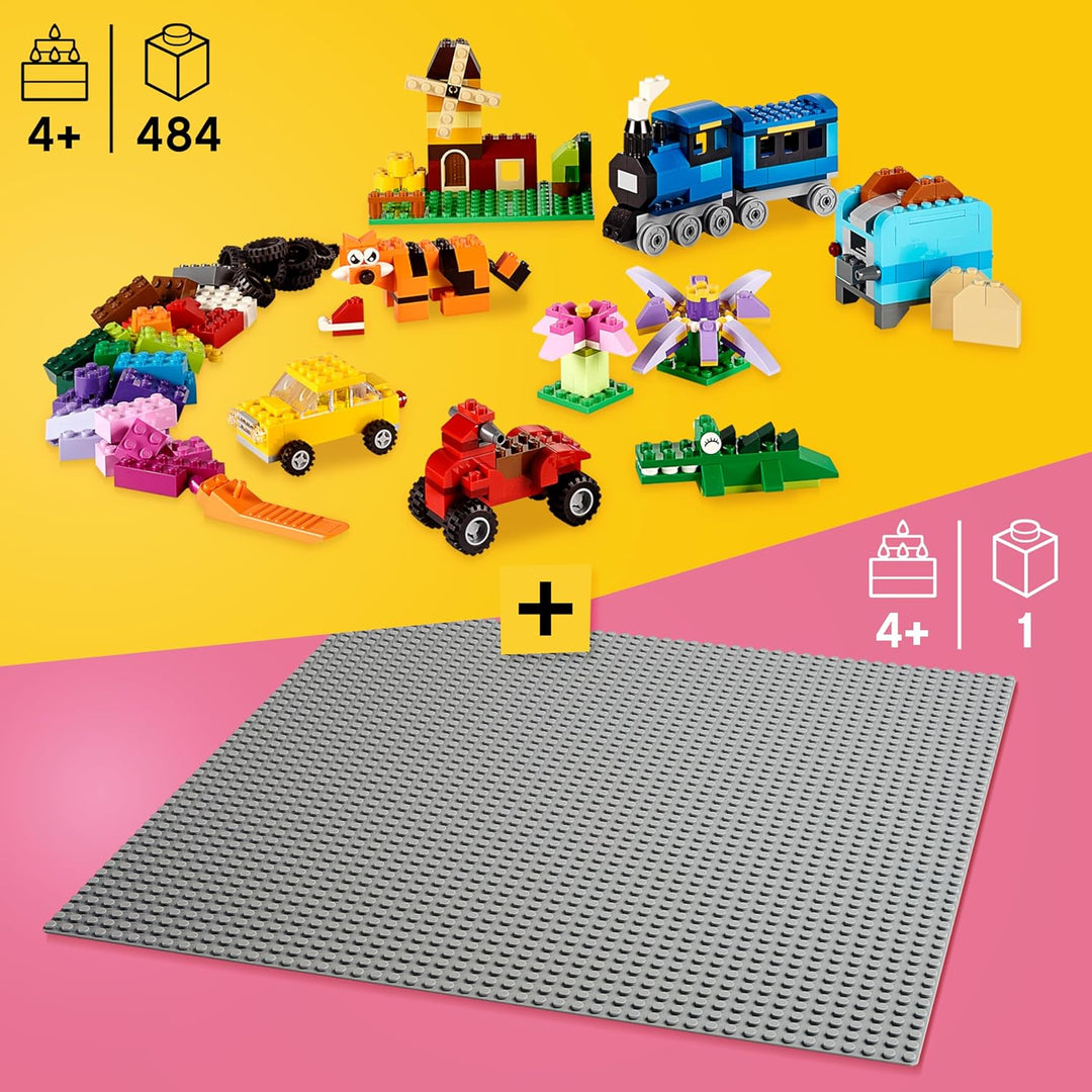 LEGO Classic Bausteine Box Mittelgross + Graue LEGO Platte (Gross): Aufbewahrungsboxen & LEGO Platte