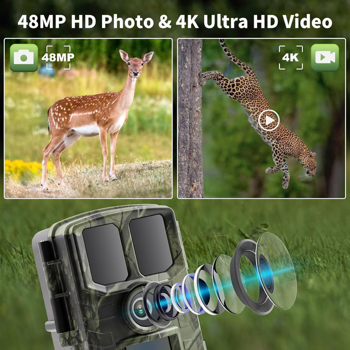 Wildkamera 4K, 48MP Ultra HD Video Wildkamera mit Handyübertragung App, WLAN Wild-Kamera mit Bewegun