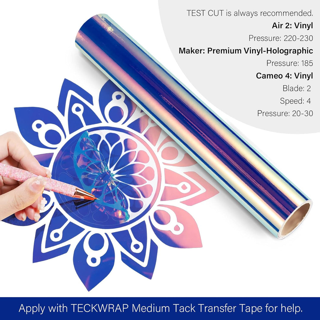 TECKWRAP Holografisches Opal, selbstklebend, Vinyl, 0,3 m x 1,5 m, Hyazinthenblau, Blau