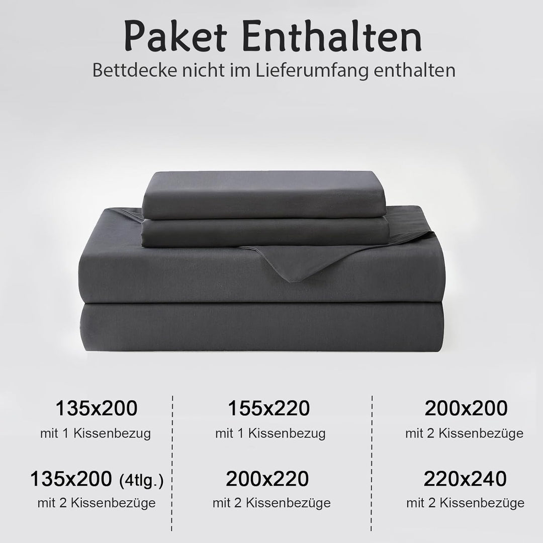 Sufdari Bettwäsche 200x200 Baumwolle Grau, 100% Baumwolle Bettbezug aus Atmungsaktive, Bettwäsche-Se