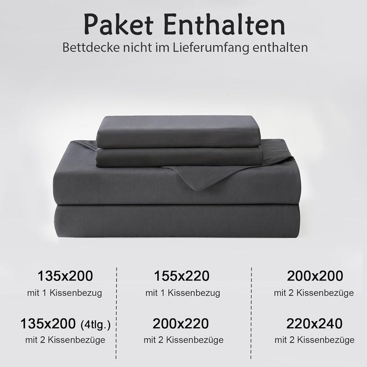 Sufdari Bettwäsche 200x200 Baumwolle Grau, 100% Baumwolle Bettbezug aus Atmungsaktive, Bettwäsche-Se