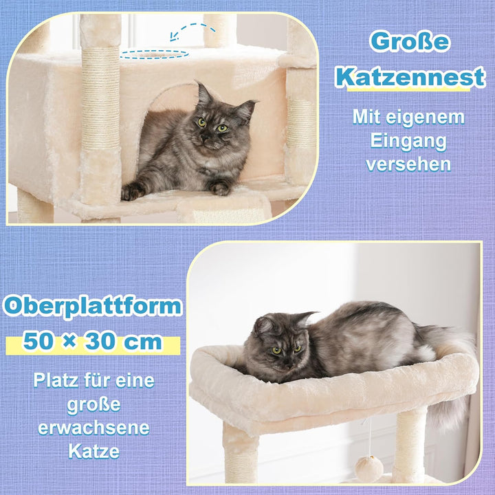 Hey-brother Kratzbaum, 182 cm hoch Katzenbaum für Grosskatze, mehrstöckiger Katzenkratzbaum mit 2 Gr
