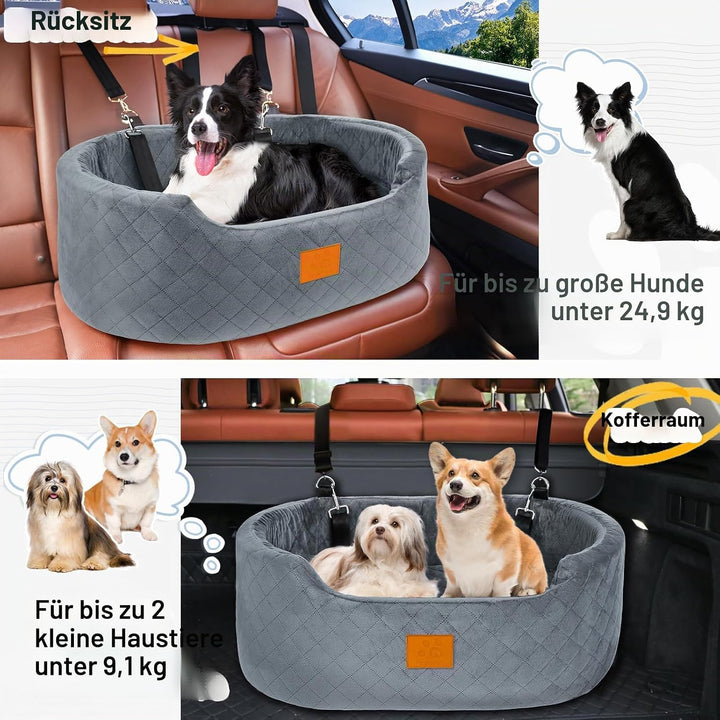 Hunde Autositz gross für grosse, mittelgrosse Hunde oder 2 kleine, mit 2 Sicherheitsgurten, Rückbank
