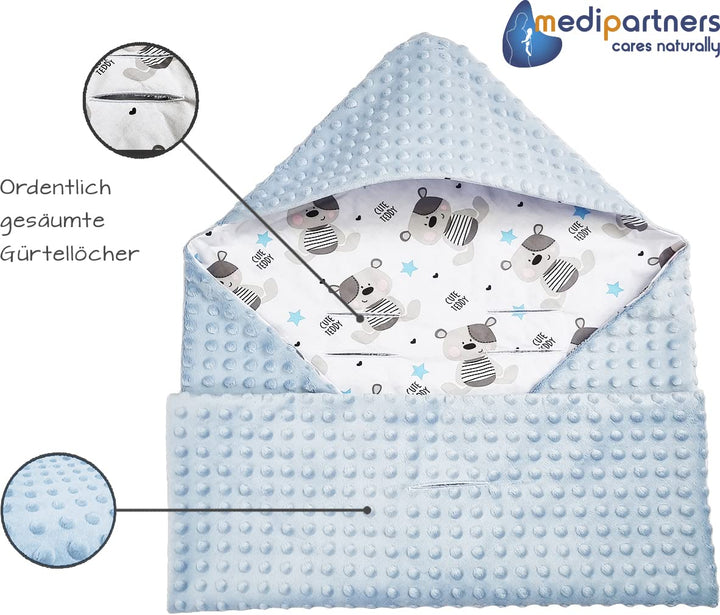 Medi Partners Einschlagdecke 100% Baumwolle 85x85cm doppelseitig multifunktional Minky Kuscheldecke