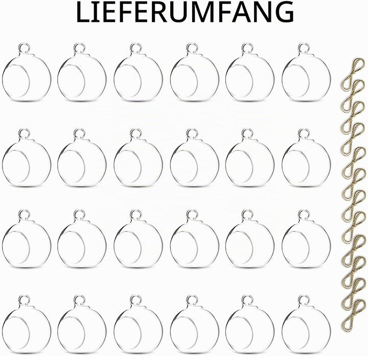 Nuptio 24 Stück Hängende Glas Teelichthalter Globus 6cm Durchmesser, Teelicht Kerzenhalter Hochzeit