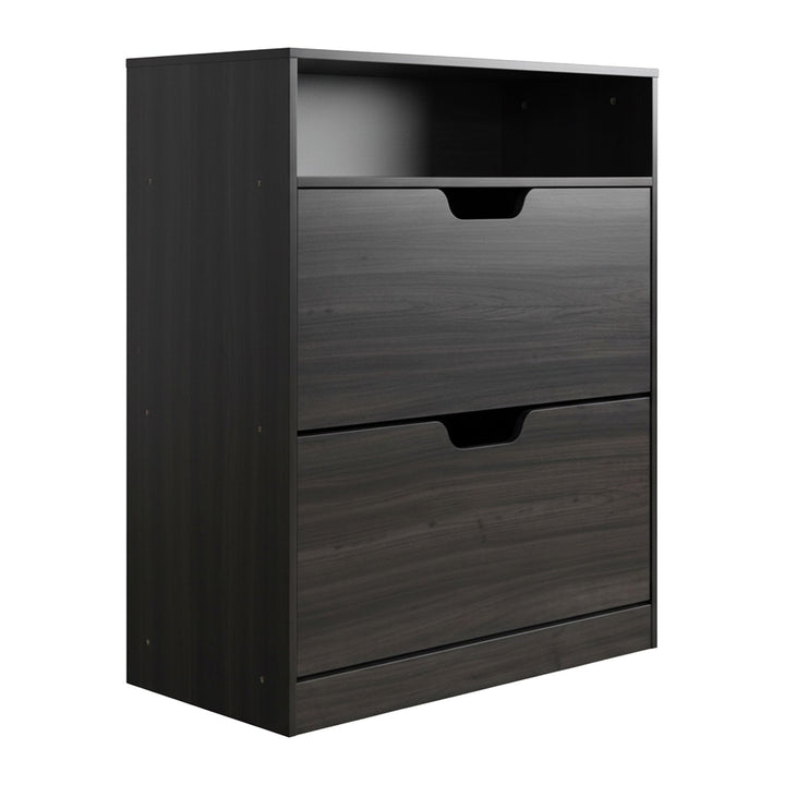 Relaxdays Schuhschrank mit Ablage, HBT 102x80x24 cm, für 12 Paar, 2 Klappen, Flur, schmaler Schuhkip