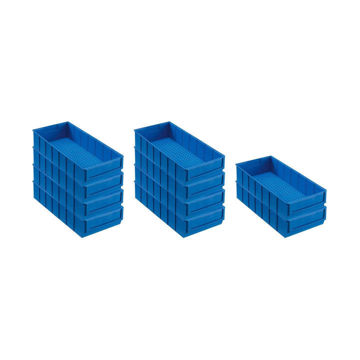 SparSet 10x Blaue Industriebox 400 B | HxBxT 8,1x18,3x40cm | 4,7 Liter | Sichtlagerkasten, Sortiment