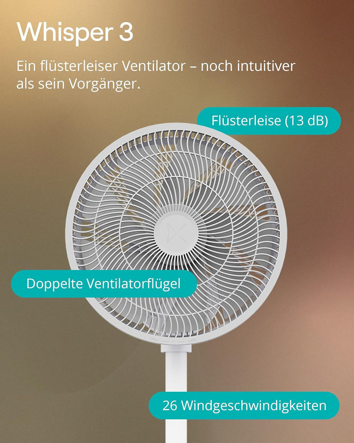Duux Whisper 3 Standventilator – Energiesparender Ventilator mit 26 Geschwindigkeiten, Timer & Nacht
