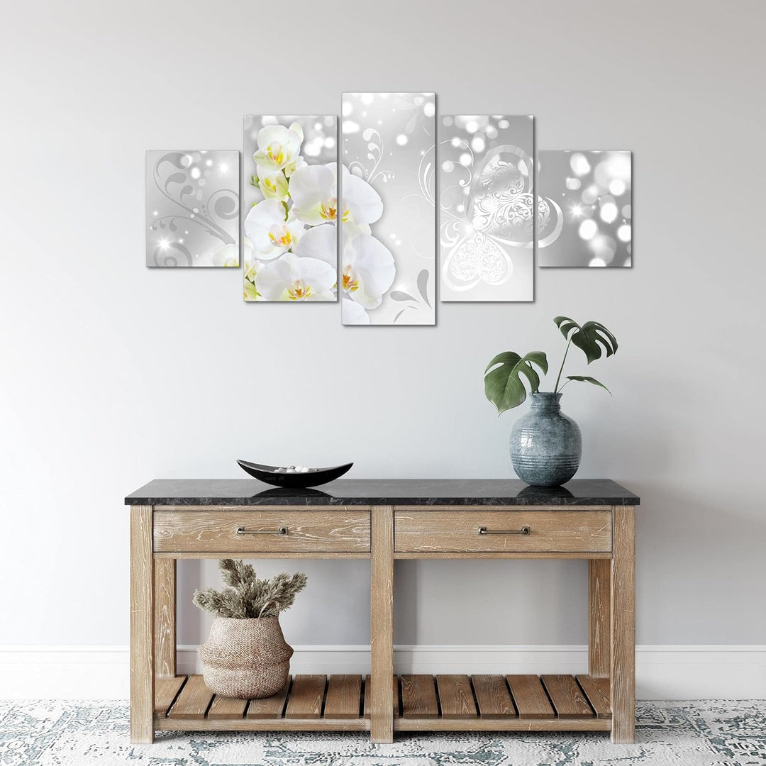 Runa Art Wandbilder Blumen Orchidee 5 Teilig Bild auf Vlies Leinwand Deko Wohnzimmer Abstrakt Grau S