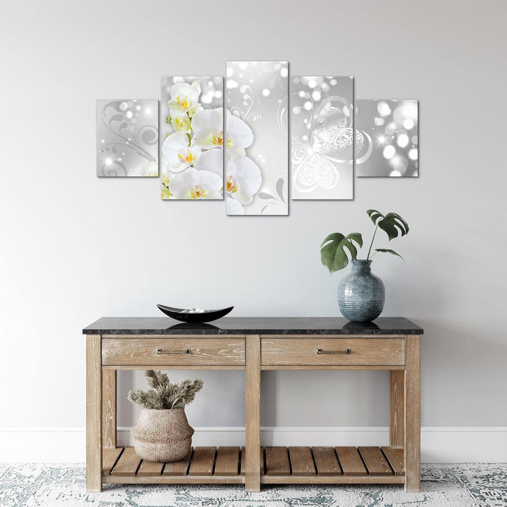 Runa Art Wandbilder Blumen Orchidee 5 Teilig Bild auf Vlies Leinwand Deko Wohnzimmer Abstrakt Grau S