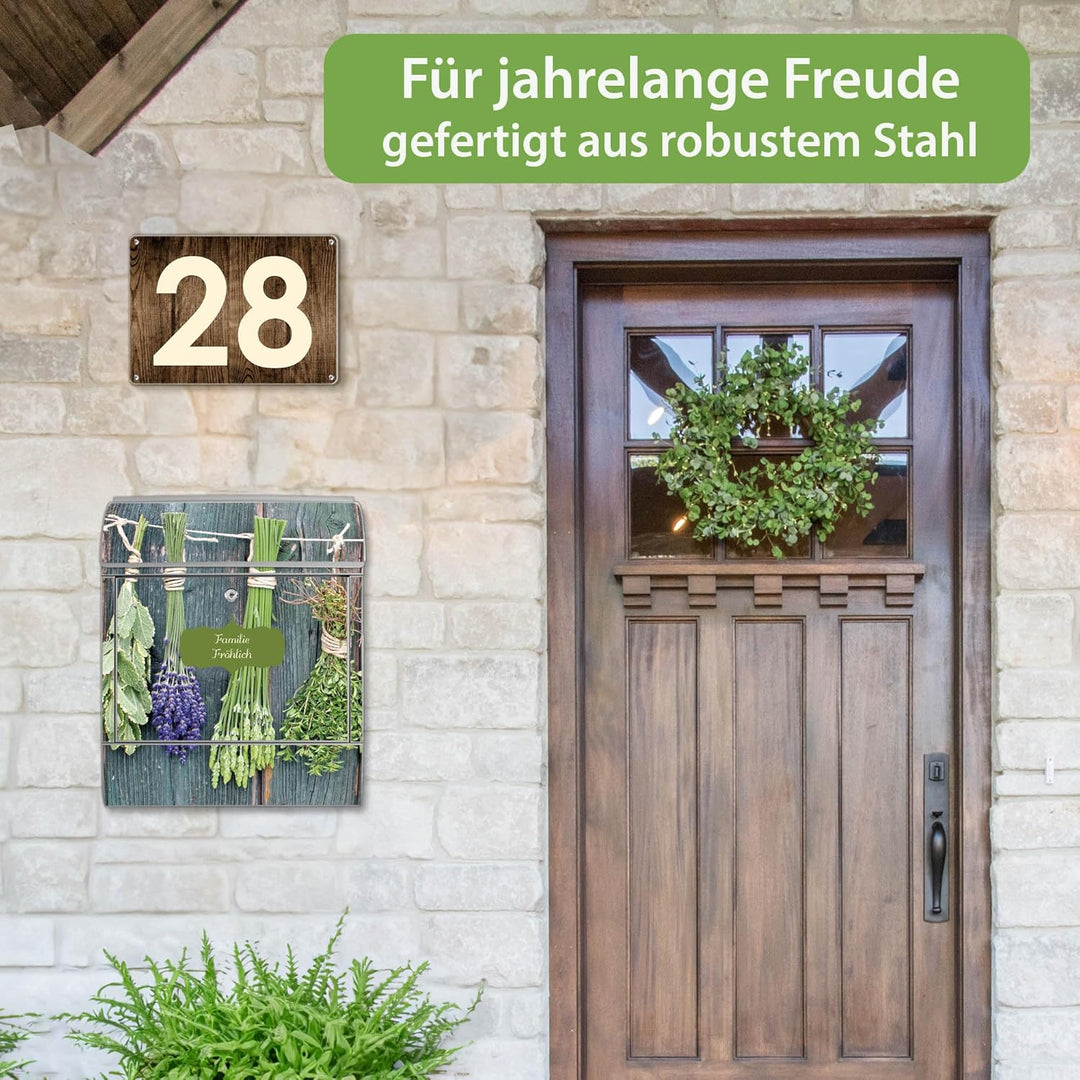 banjado® Design Briefkasten personalisiert mit Motiv Acht Kräuter 39x47x14cm & 2 Schlüssel - Briefka