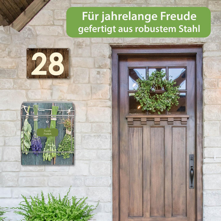 banjado® Design Briefkasten personalisiert mit Motiv Acht Kräuter 39x47x14cm & 2 Schlüssel - Briefka