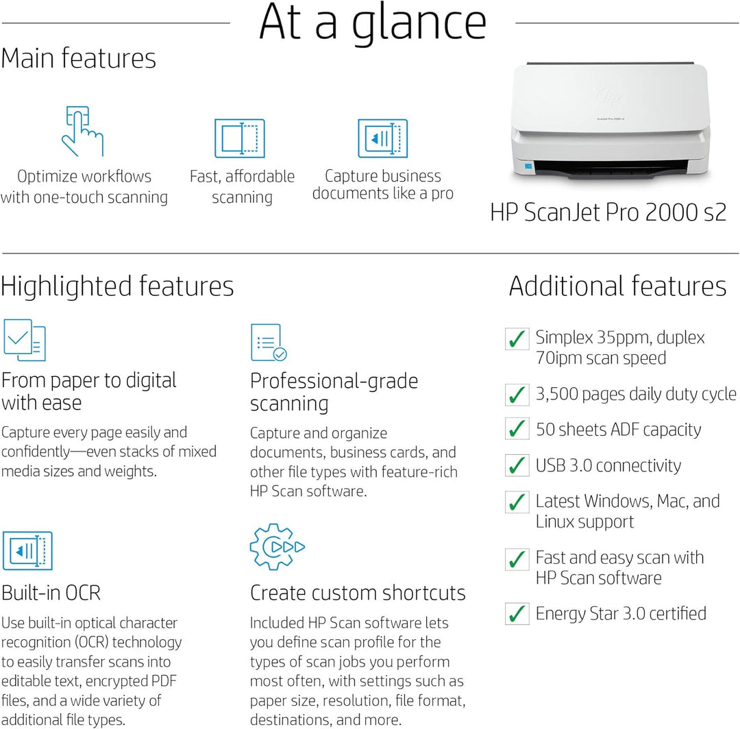 HP Scanjet Pro 2000 s2 Sheet-Feed - Dokumentenscanner - Desktop-Gerät - USB 3.0