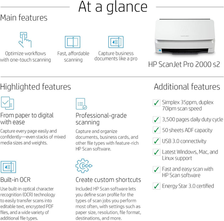 HP Scanjet Pro 2000 s2 Sheet-Feed - Dokumentenscanner - Desktop-Gerät - USB 3.0