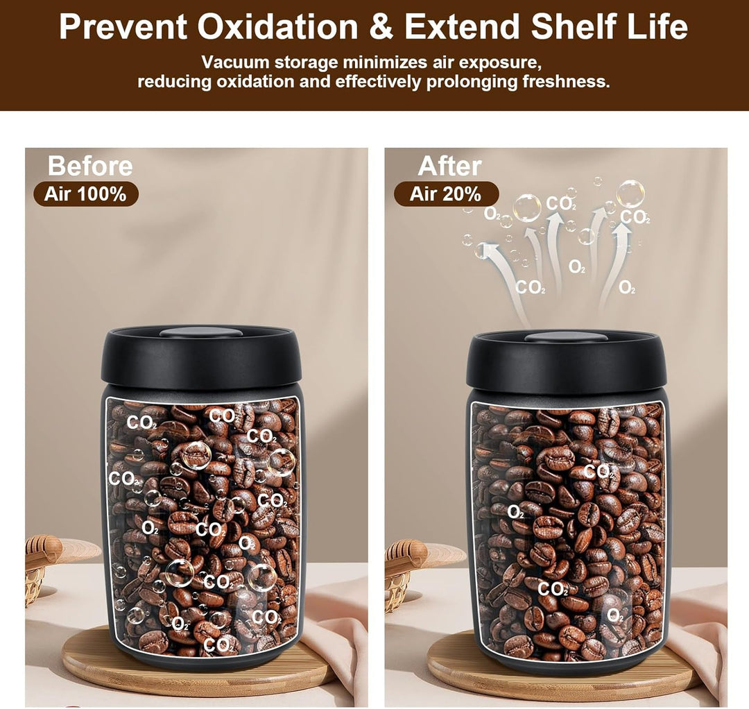 VINATO 1.2L Edelstahl Kaffeedose Vakuumbehälter für Kaffee, Tee oder Lebensmittel – Luftdicht, Aroma