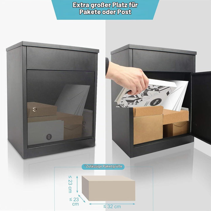 Todeco Paketbriefkasten mit Briefkasten, Abschliessbare Paket Postkasten mit Rückholsperre, Standbri