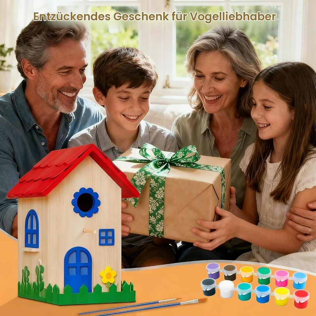 JAZUIHA Vogelhaus Bausatz XXL - DIY Holzvogelhaus Bastel Set zum Zusammenbauen und Bemalen - Hängend