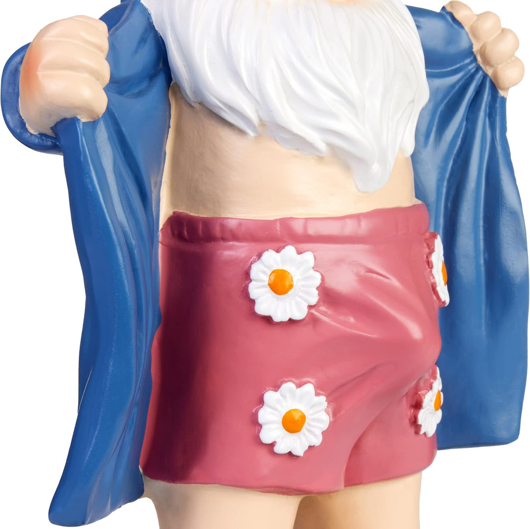 BRUBAKER Gartenzwerg mit Ständer - Perverser Zwerg mit Bademantel und Blümchen Unterhose - Gartenfig