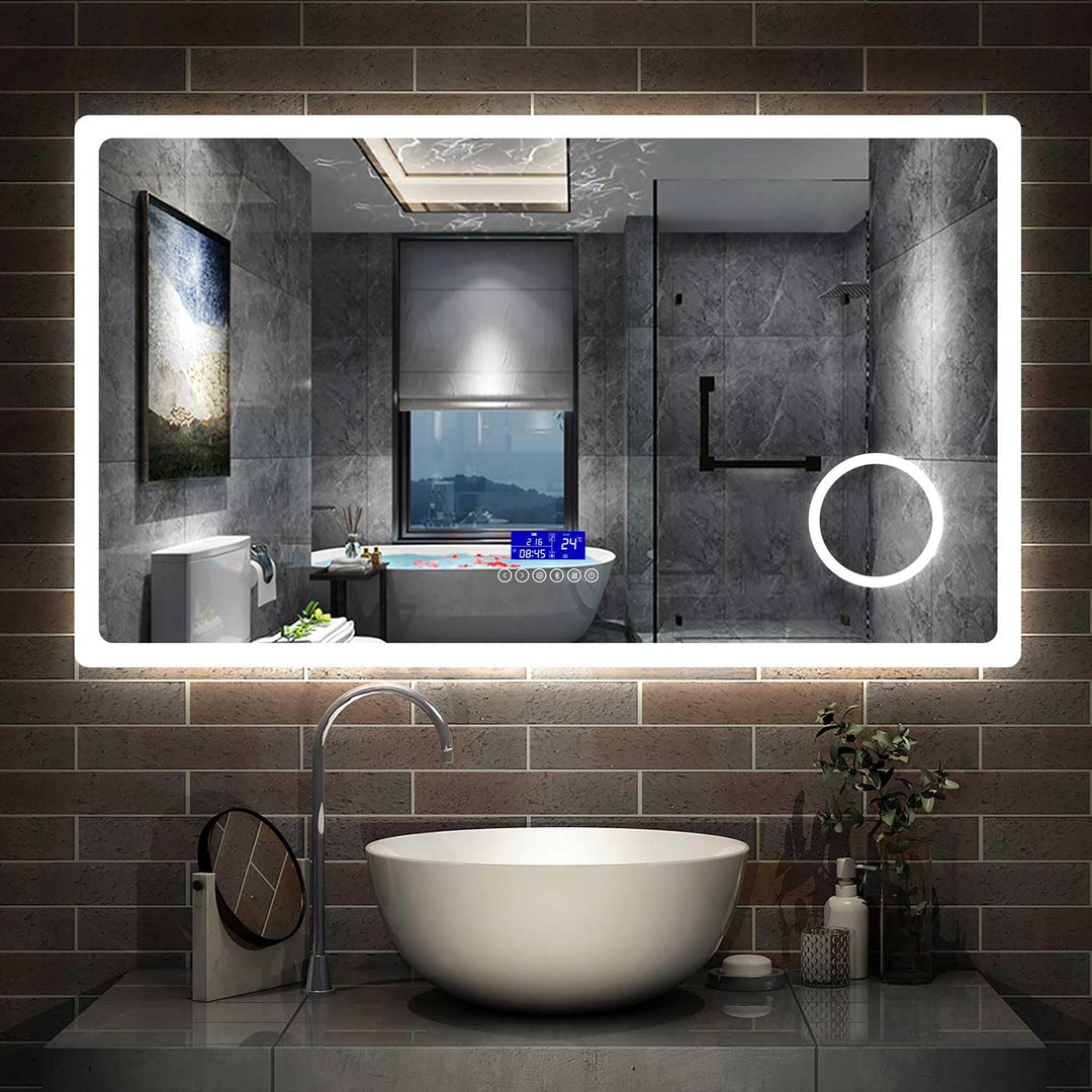 Aica Sanitär LED Badspiegel 160×80cm Bluetooth 5.0 Schminkspiegel 3 Lichtfarbe Wandspiegel mit Uhr,