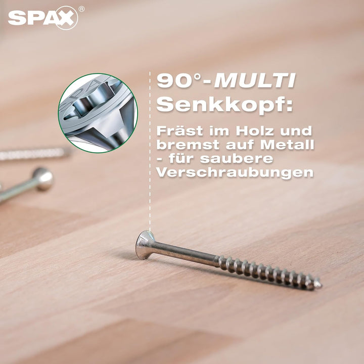 SPAX Universalschraube, 5 x 80 mm, 180 Stück, Teilgewinde, Senkkopf, T-STAR plus T20, 4CUT, WIROX A9