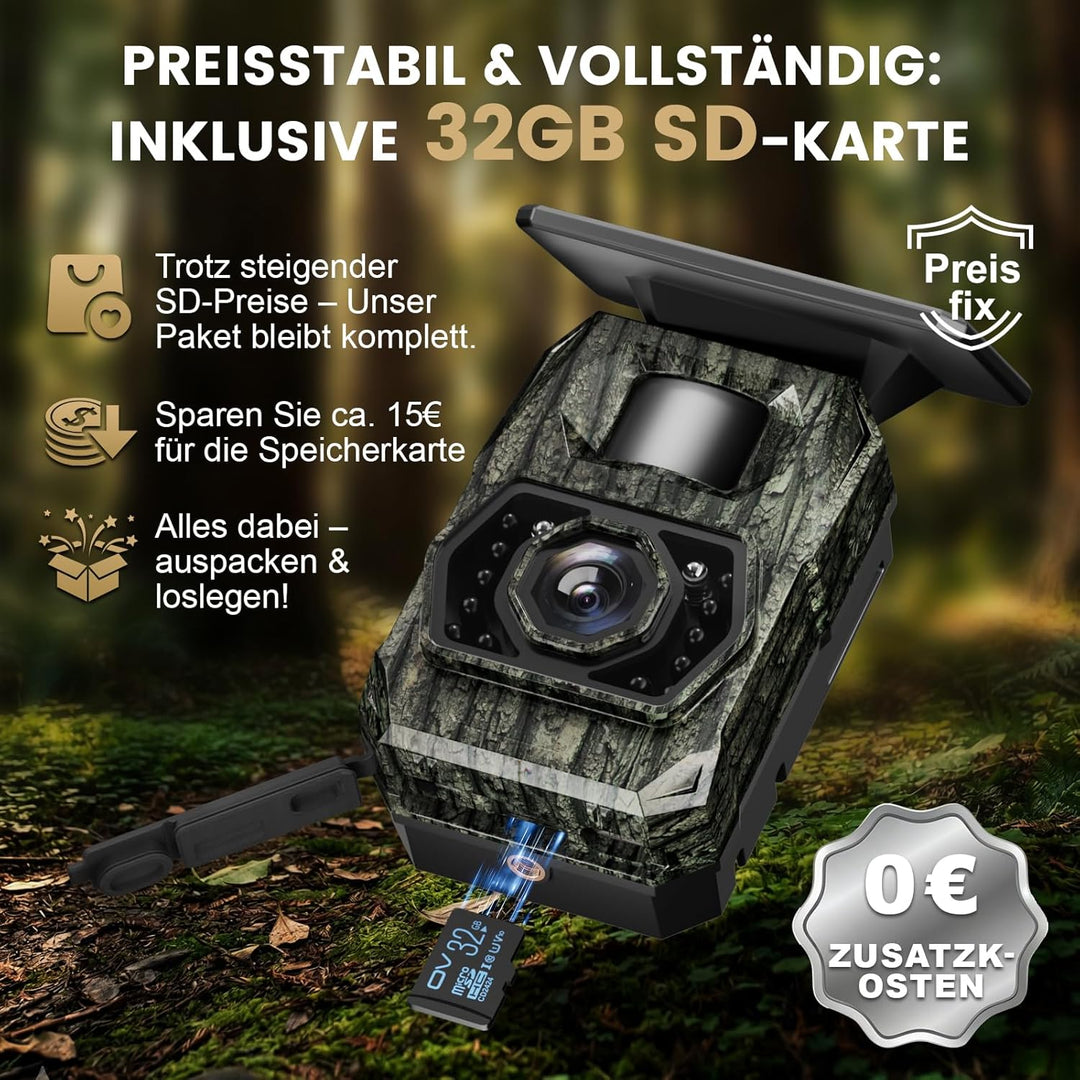 Wildkamera WLAN mit Handyübertragung App, Wildkamera Solar mit Akku 5200mAh Wildtierkamera mit Beweg