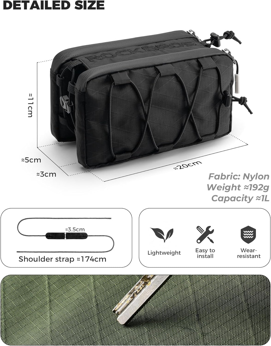 ROCKBROS Fahrrad Rahmentasche Fahrradtasche Rahmen Aufbewahrungstasche mit Schultergurt Oberrohrtasc