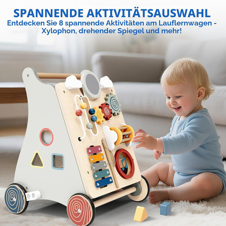 2 in 1 Multifunktional Lauflernwagen Holz Baby Lauflernhilfe ab 1 Jahr, Baby Walker Schiebewagen mit