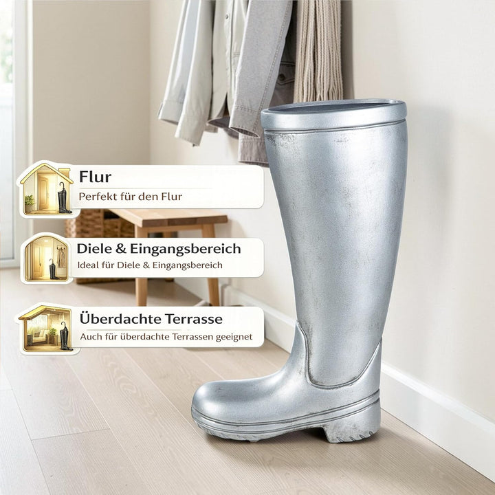 Casablanca Deko Schirmständer aus Keramik mit Wasserauffangschale - Regenschirmständer Farbe: Silber
