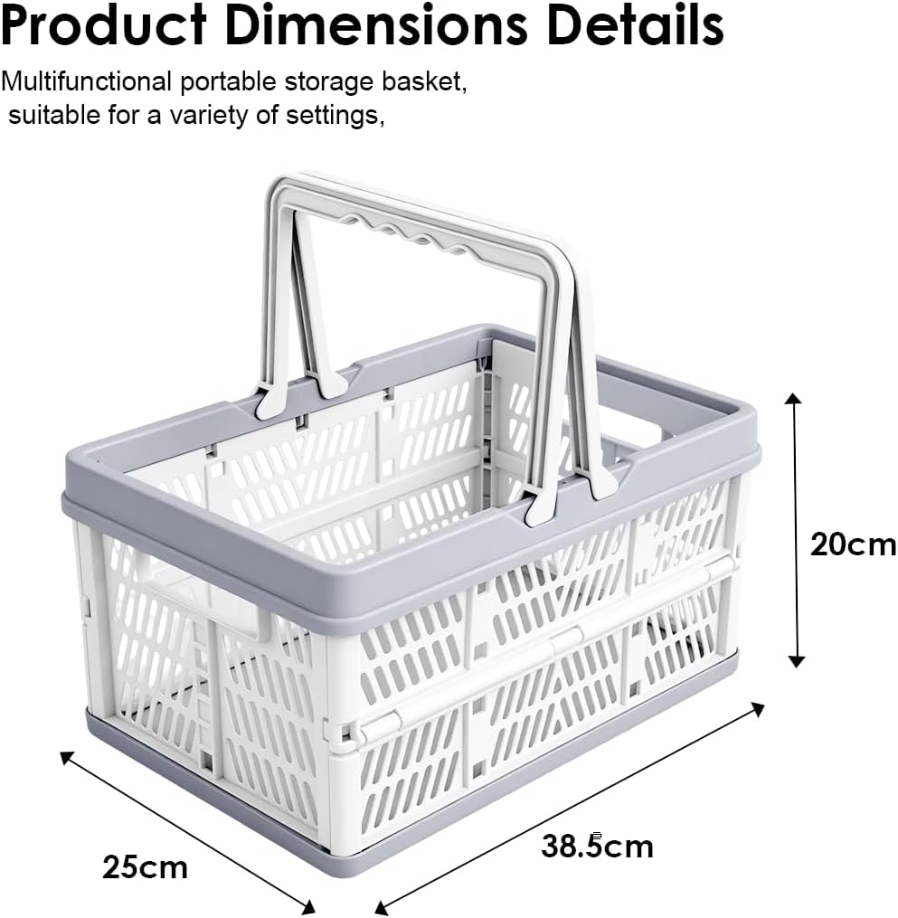 Yuragim 20L Klappbox mit Henkel, 38.5x25x20cm Klappboxen Klein Faltbarer Einkaufskorb Stapelbar und