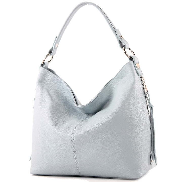 modamoda de Damen Schultertasche, Leder T160 Eisblau2021, Eisblau2021