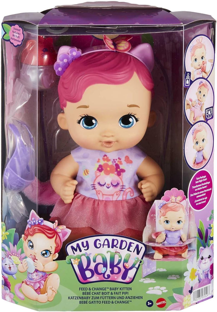 My Garden Baby HHL21 - Katzen-Baby Puppe (pinke Haare) mit Katzenohren und süssem Jasmin-Duft, inklu