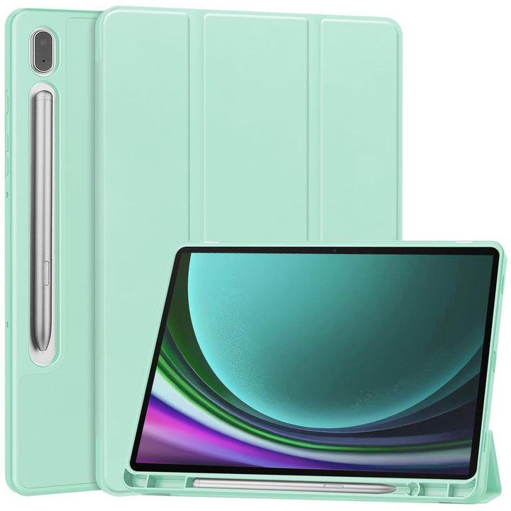 Miimall Lederhülle Kompatibel mit Samsung Galaxy Tab S10/S9 Hülle, Premium PU+TPU Tri-fold Ständer K