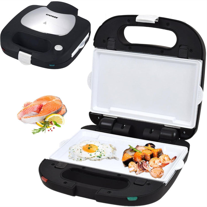 Syntrox Germany Kombigerät mit Wechselplatten SM-1500W Perom, Antihaftbeschichtet, Edelstahl, Schwar