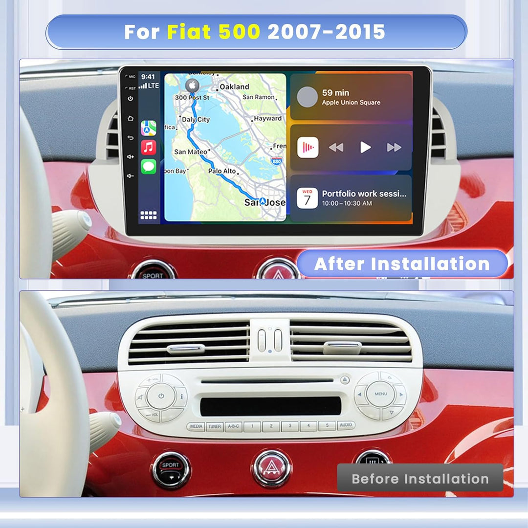 Hikity 8 core 4+64GB Android 15 Autoradio für FIAT 500 2007-2015 Radio Wireless CarPlay Android Auto