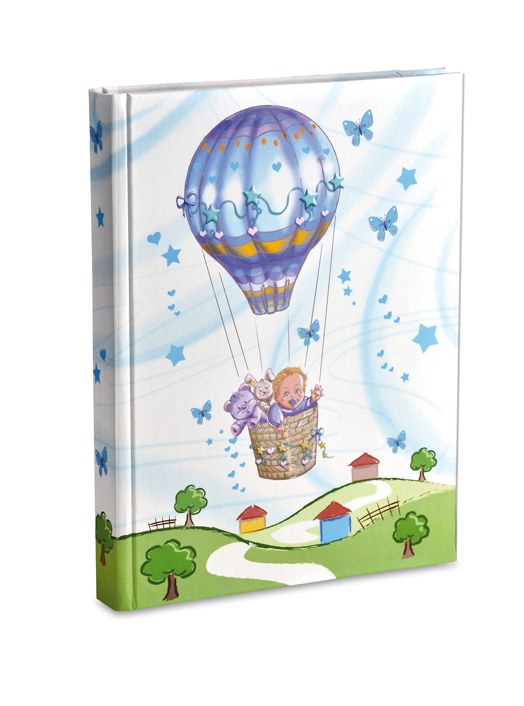 Geburtsfotoalbum cm 21x28 mit Taschen enthält 200 Fotos cm 13x18, Blauer Heissluftballon, Blauer Hei