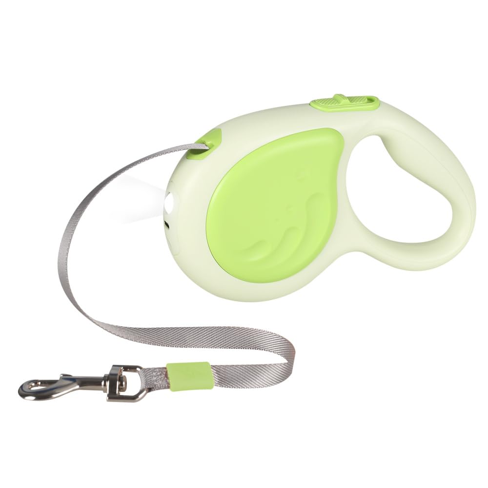 Einziehbare Hundeleine, 4,8m, Robuste Rollleine mit 360°-Drehhaken und LED-Licht, Haustier Leine für