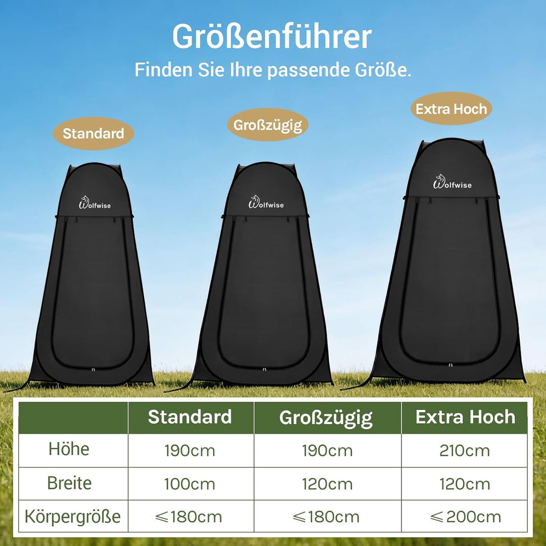 WolfWise Pop-Up Duschzelt Camping & Umkleidezelt – Kompakt & Leicht 2kg mit Tasche, Schneller Aufbau