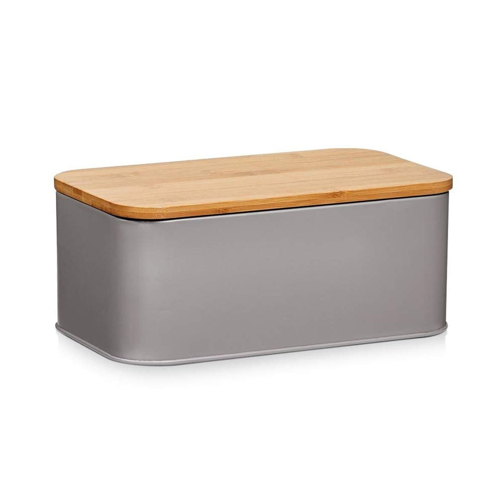 Zeller 25371 Brotkasten m. Bamboo Deckel, Metall, matt Taupe, 31 x 18 x 12,5 cm Taupe 31 x 18 x 12.5