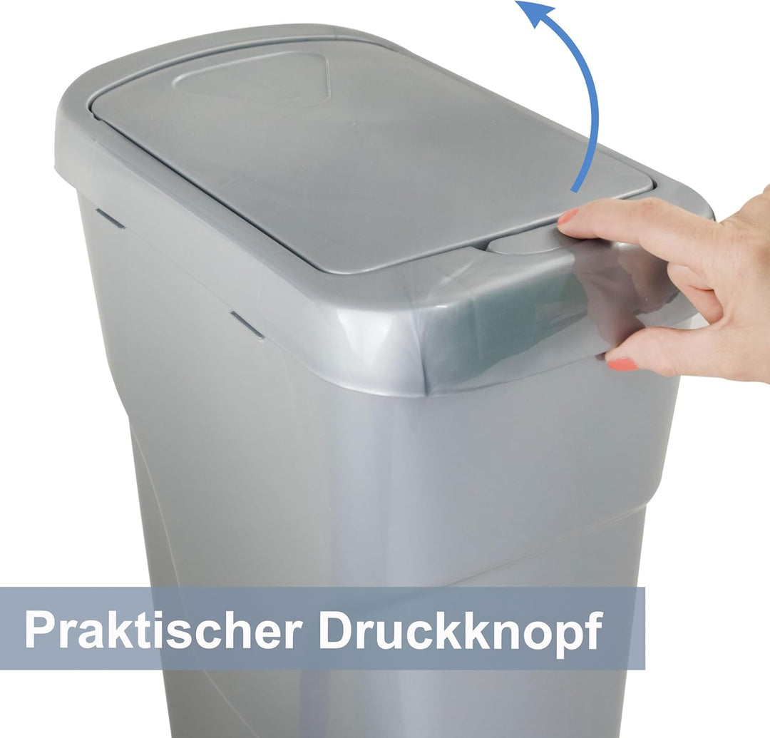 Hummelladen 25 Liter Mülltonne Grau Recyclingtonne 21x36x52cm mit abnehmbarem Druckdeckel - Schmal R