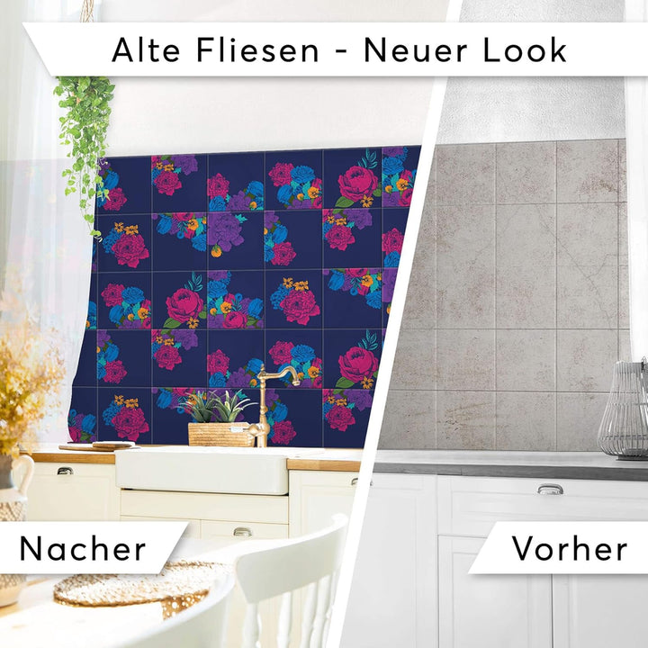 30 Stück Fliesenfolie für Bad und Küche 15x15 cm - Klebefliesen, Mosaikfliesen - Klebefolie Fliesen