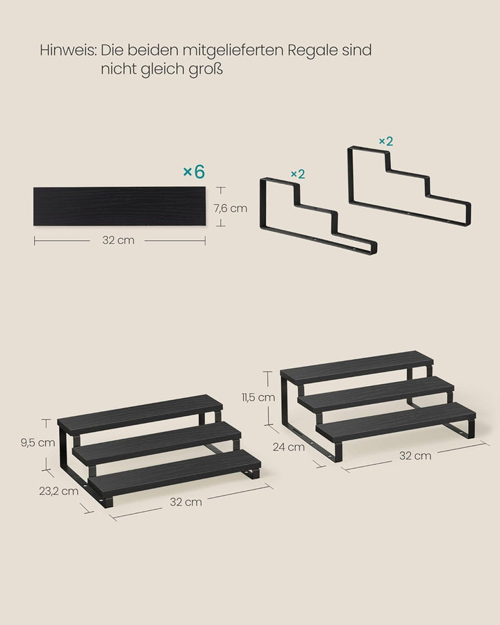 SONGMICS Gewürzregale, Küchenregale stehend, Küchen-Organizer, 2er Set, Holzwerkstoff, je 3 Ablagen,