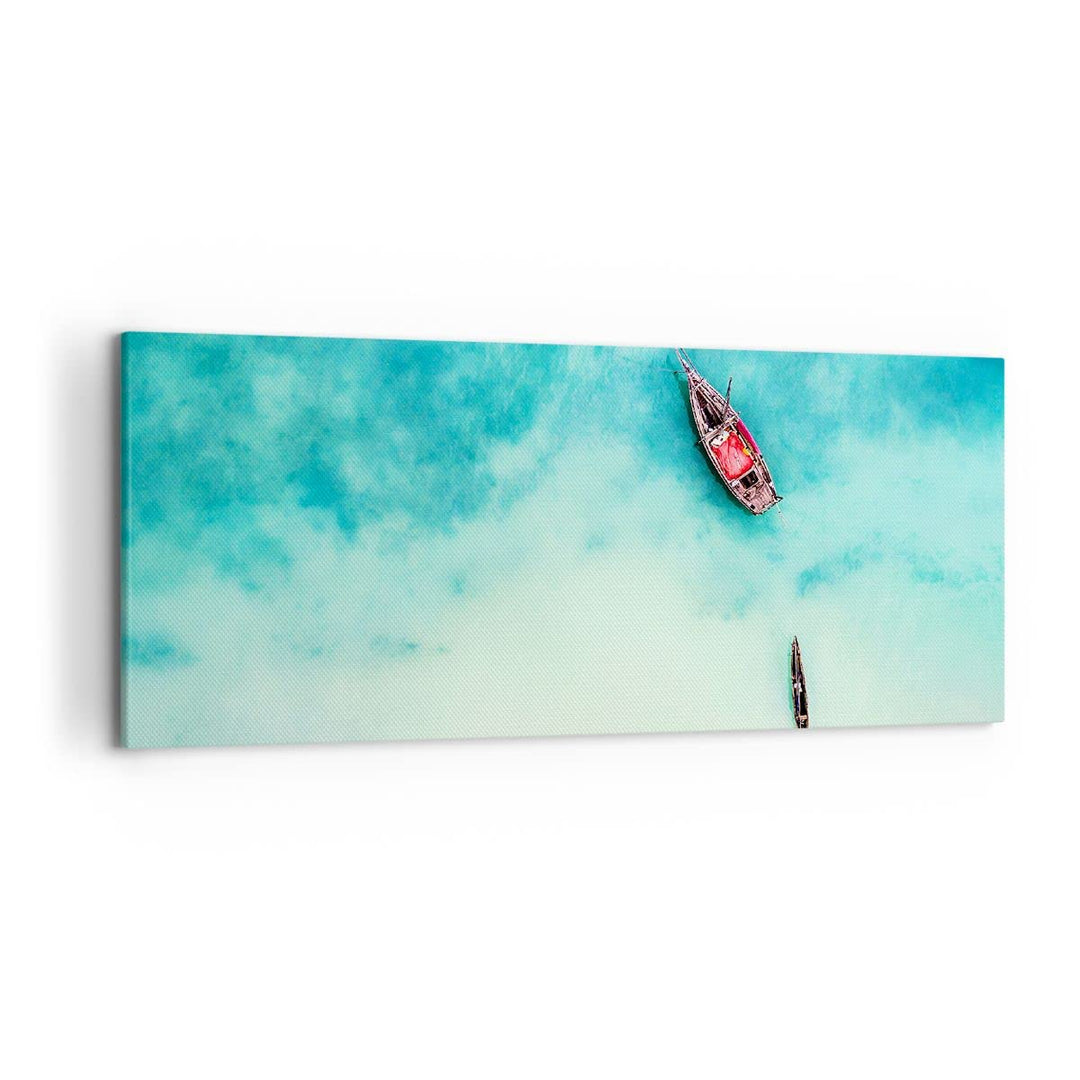 Wandbilder Dekoration Wohnzimmer Insel Boot Schiff Ozean Panorama Bilder auf Leinwand 120x50cm Leinw