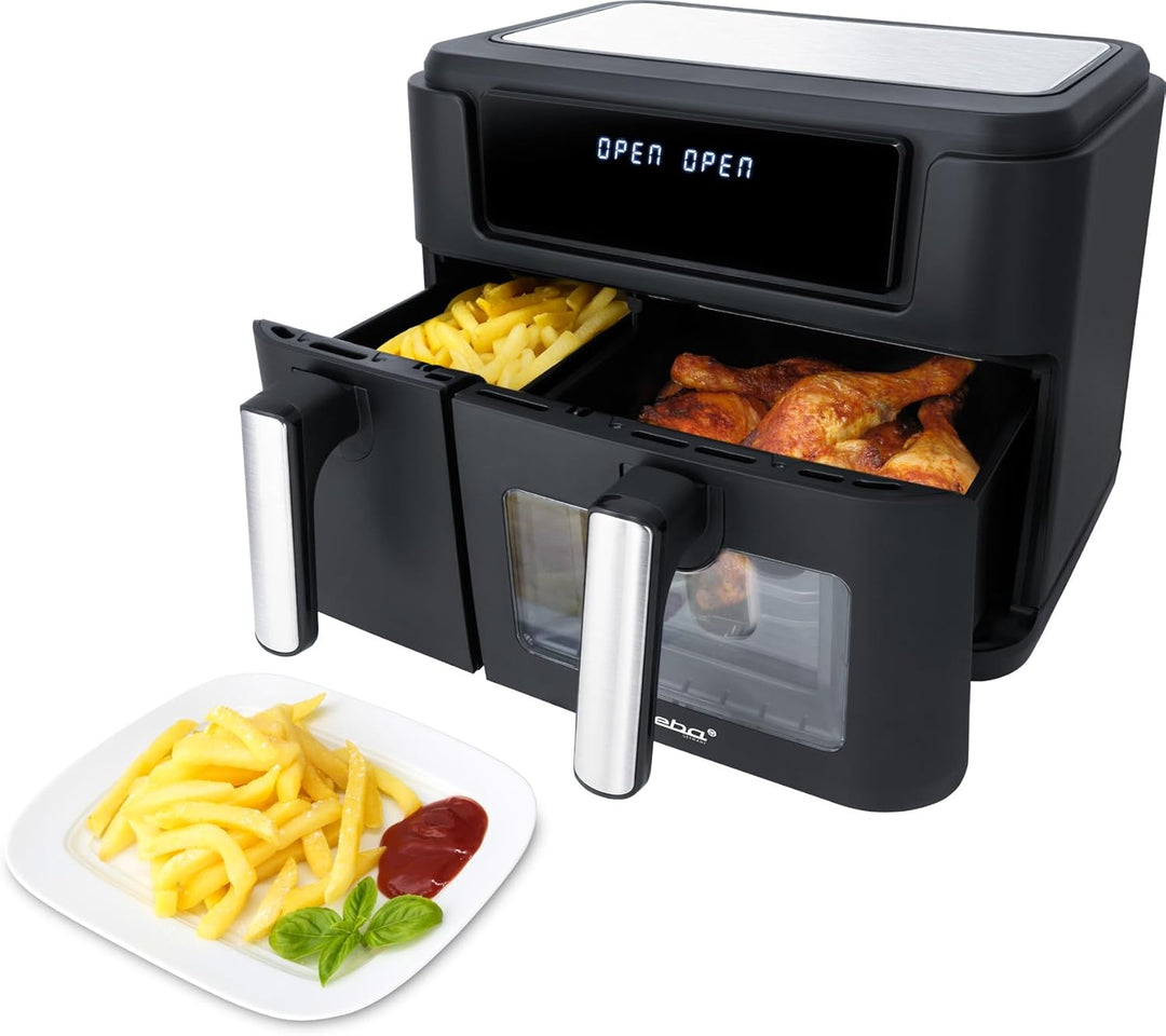 Steba Doppel-Heissluftfritteuse, DUO-Kochzone mit insgesamt 9,5 l Volumen, grosser Frittierkorb mit