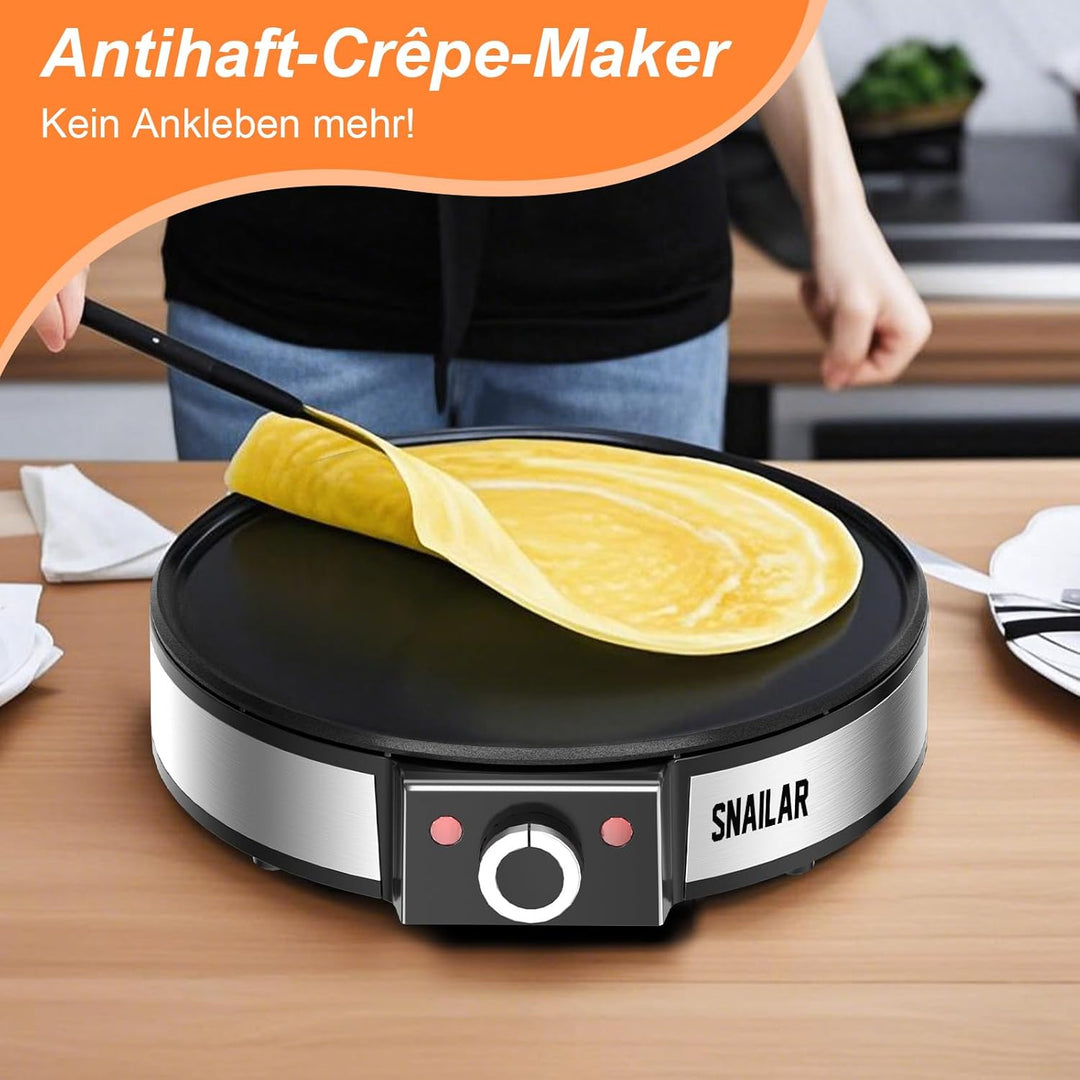 SNAILAR Crêpes Maker,Elektrische Antihaft Crêpe-Pfanne,1200 W,Stufenlose Temperatureinstellung,Durch