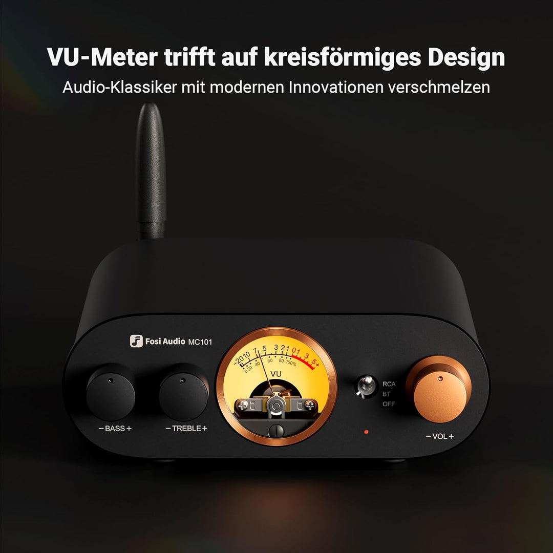 Fosi Audio MC101 Bluetooth 5.3 Hi-Fi Verstärker mit VU Meter, 100W x 2 Stereo Verstärker 2 Kanal mit
