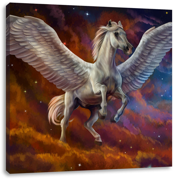 Pixxprint Weisser Pegasus mit Engelsflügel als Leinwandbild/Grösse: 70x70 cm/Wandbild/Kunstdruck/fer