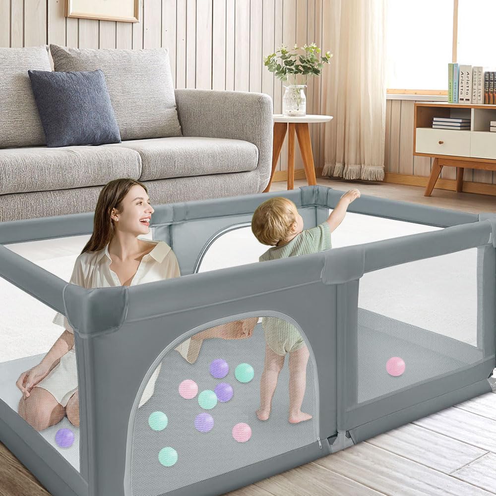 OHMG Laufgitter für Baby,Laufgitter Indoor&amp;Outdoor,Kippsicheres Kinder-Baby-Gitter,Kinderzaun mit An