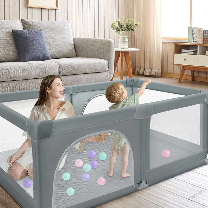 OHMG Laufgitter für Baby,Laufgitter Indoor&amp;Outdoor,Kippsicheres Kinder-Baby-Gitter,Kinderzaun mit An