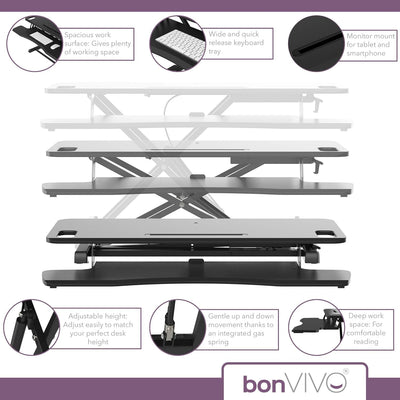 bonVIVO Höhenverstellbarer Schreibtisch-Aufsatz 95 x 40 - Sit-Stand-Erhöhung Macht Jede Workstation