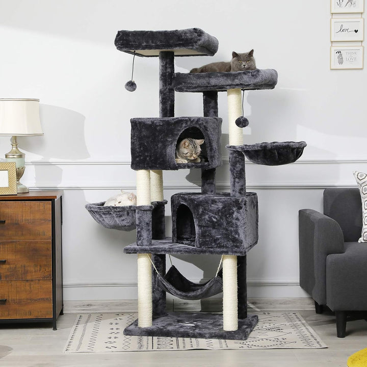 MSmask Kratzbaum gross 153 cm hoch, Katzenbaum für Gross Katzen mit 2 grosser Plattform, gross Höhle